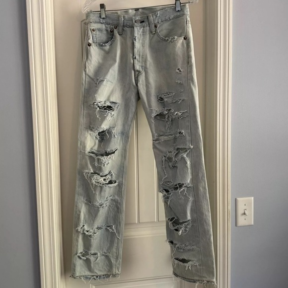 Levi’s 501 White Oak Cone 30 Light Wash Jeans Distressed Destroyed Y2K Retro 90s - Picture 2 of 10